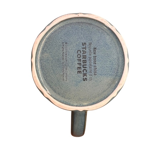 STARBUCKS BLUE GREEN CERAMIC NEW BONE CHINA MUG 16OZ - 2010 EMBOSSED DESIGN - Picture 2 of 4